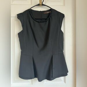 Black Beaded Neckline Peplum Top